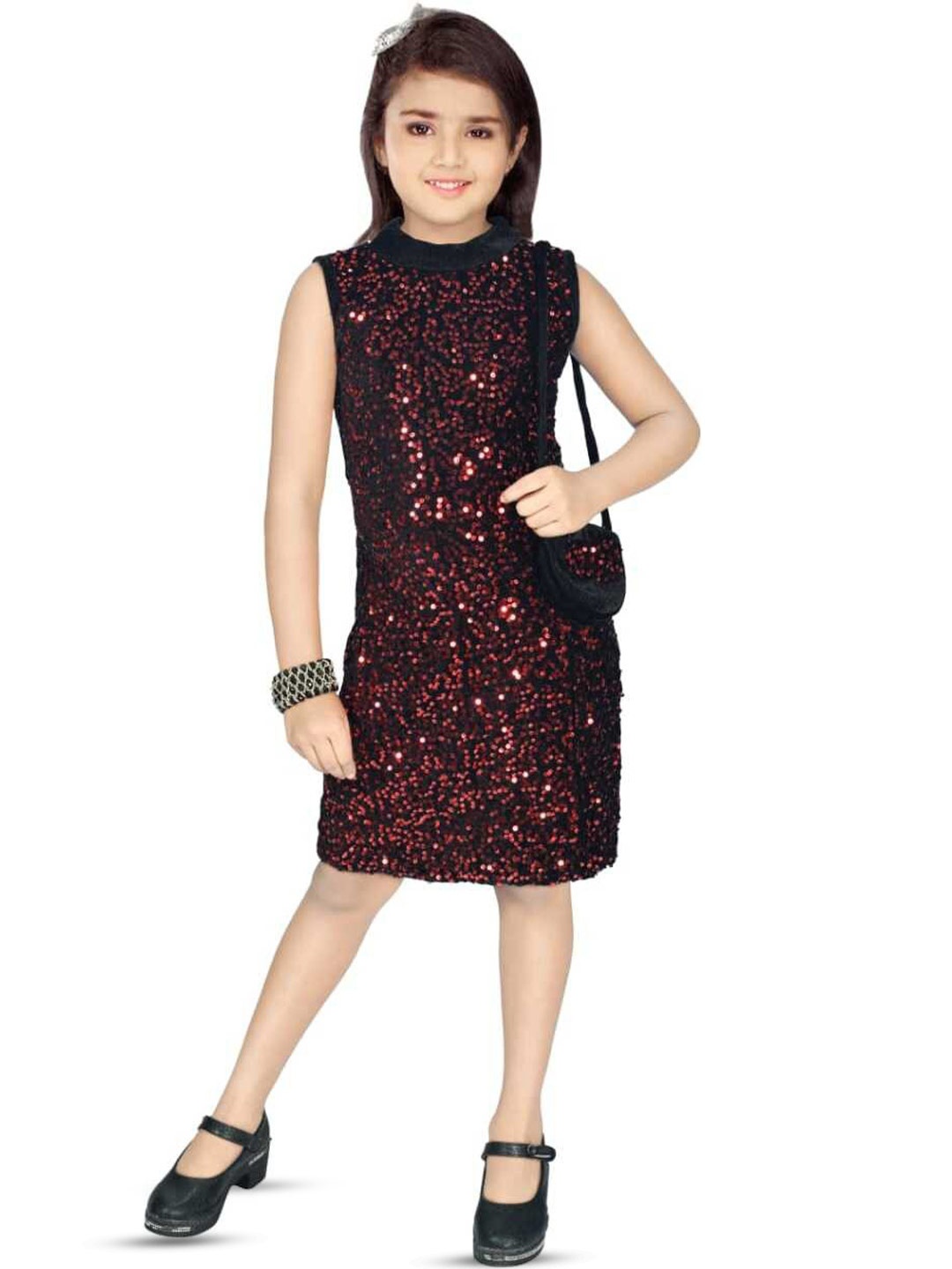

BAESD Girls Satin A-Line Dress With Pouch, Maroon