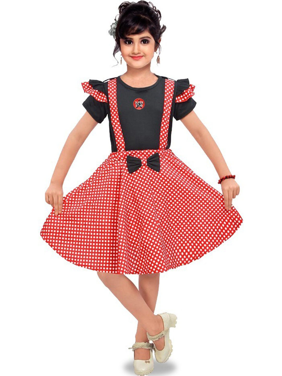 

BAESD Girls Polka Dots Printed Cotton Fit & Flare Dress, Red