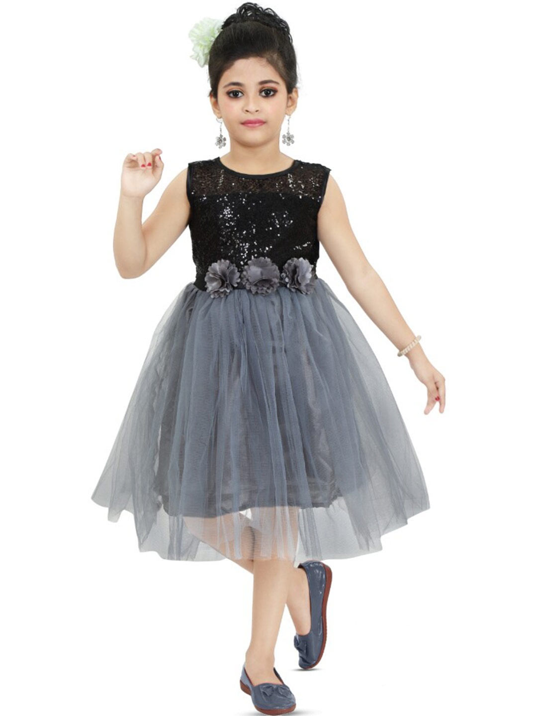 

BAESD Girls Embellished Sequinned Satin Fit & Flare Dress, Black