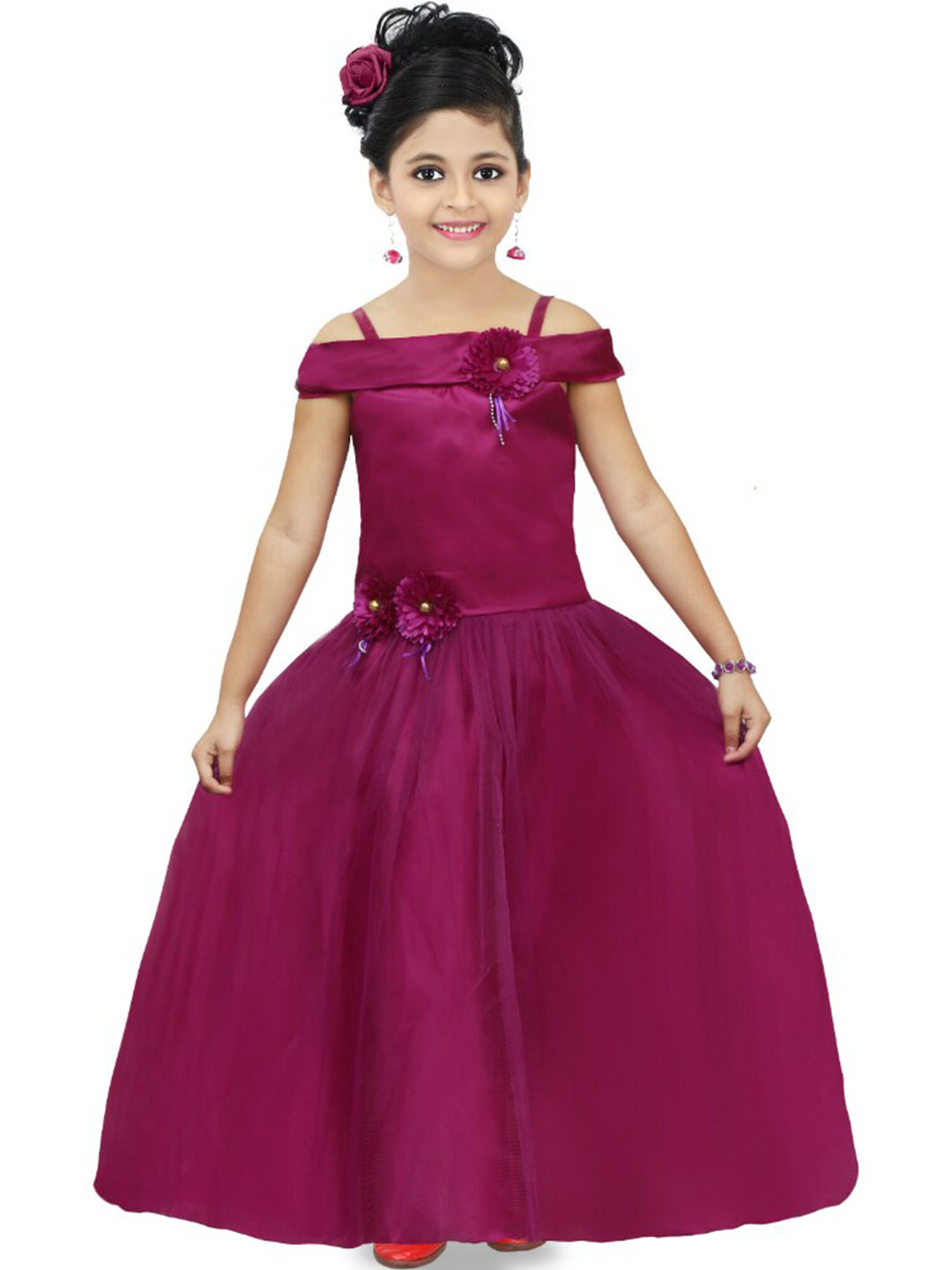 

BAESD Girls Satin Off Shoulder Fit & Flare Maxi Dress, Purple