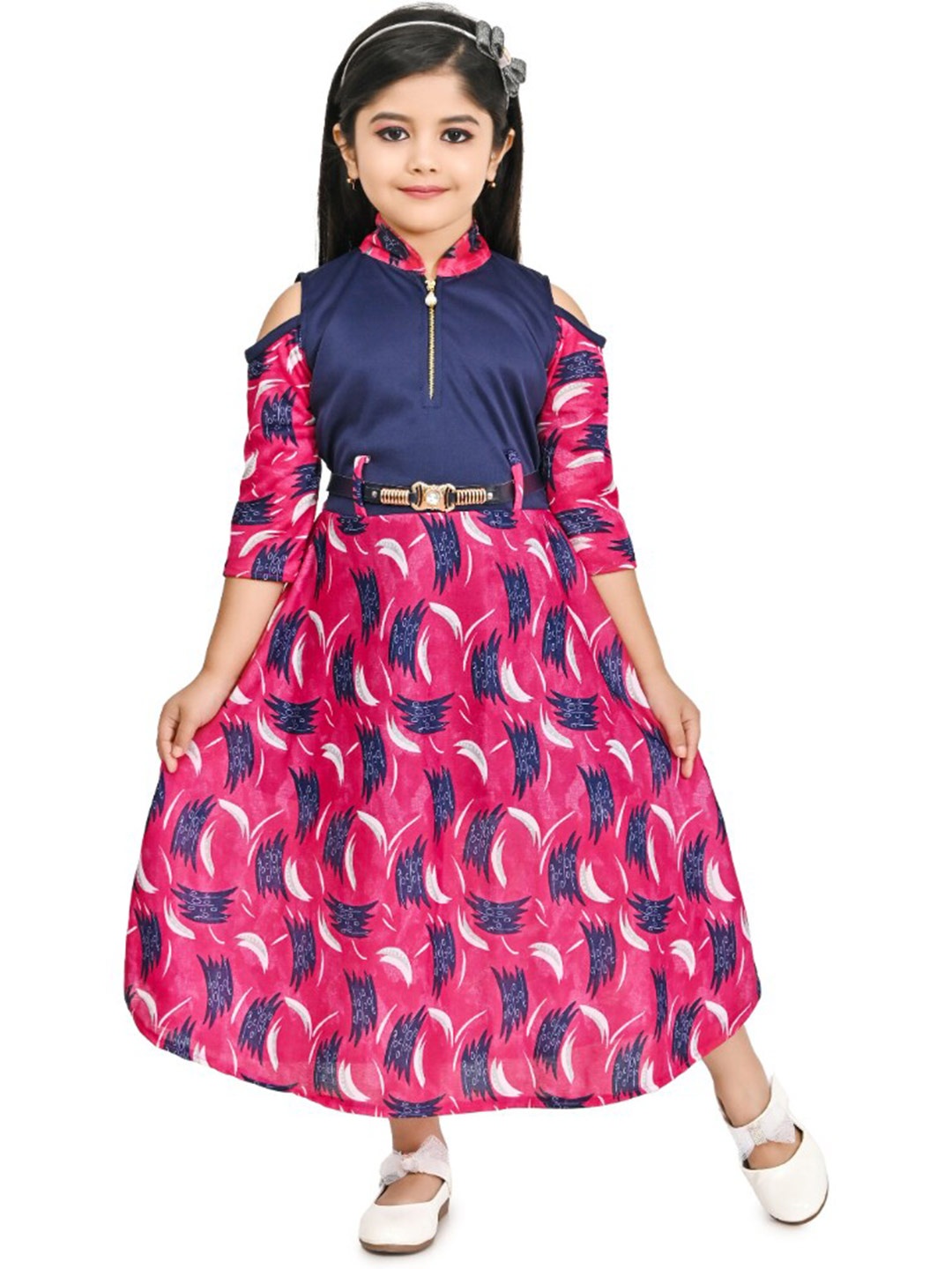 

BAESD Girls Printed Cold-Shoulder Cotton Maxi Dress, Pink