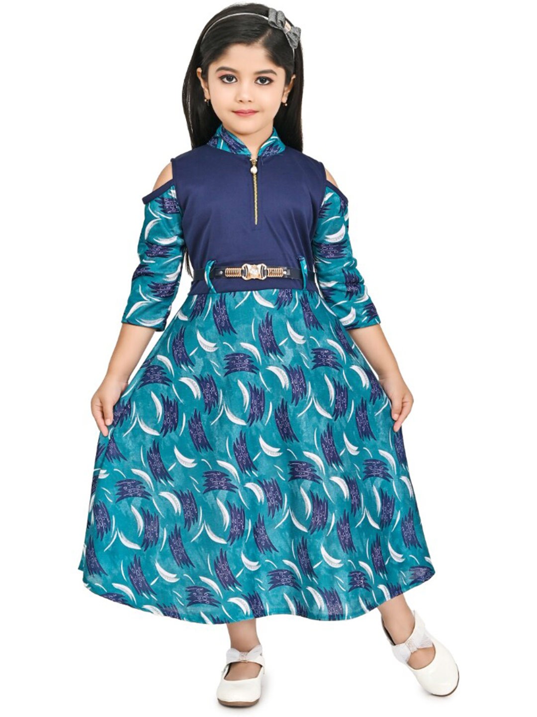 

BAESD Girls Printed Cold-Shoulder Cotton A-Line Midi Dress, Green