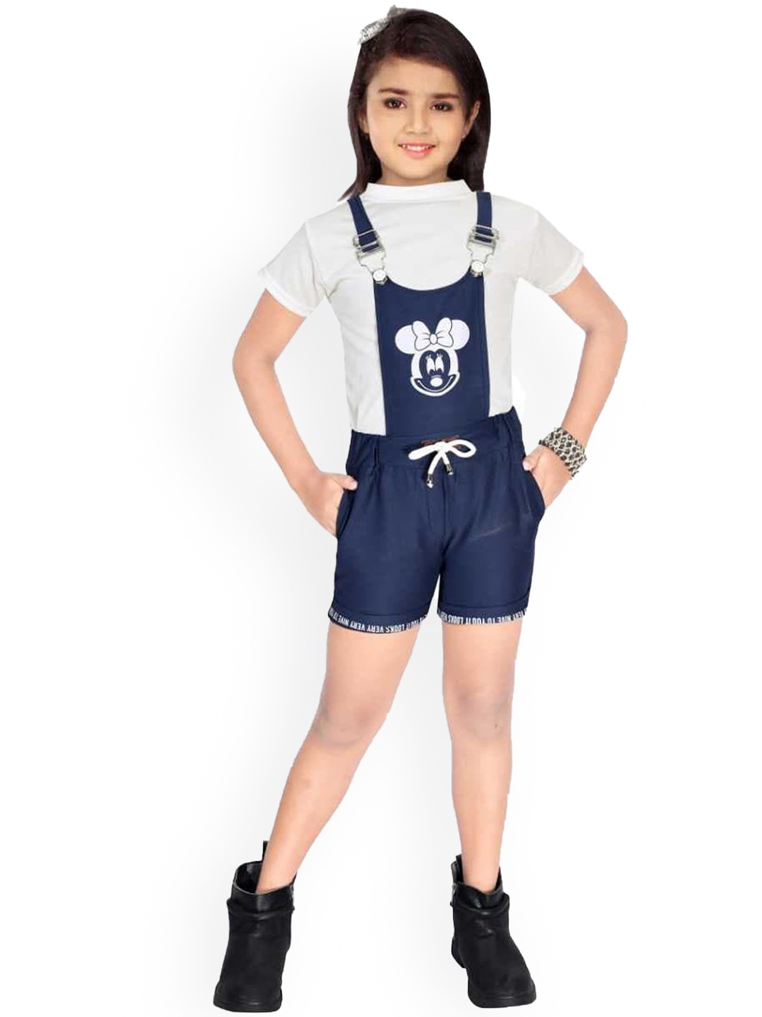 

BAESD Girls Mickey Mouse Printed Cotton Slim-Fit Dungaree, Blue