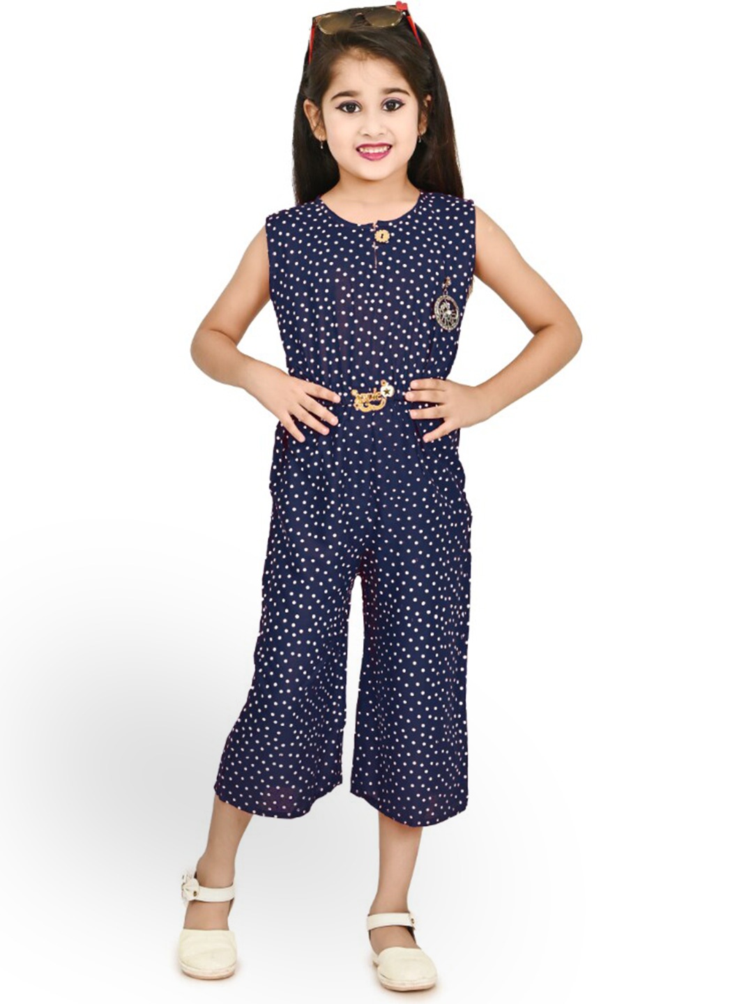 

BAESD Girls Printed Sleeveless Basic Jumpsuit, Navy blue