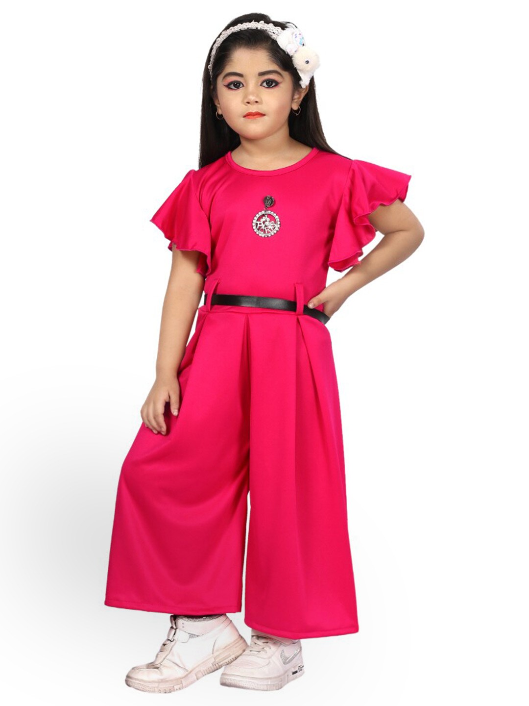

BAESD Girls Flared Sleeves Cotton Basic Jumpsuit, Pink