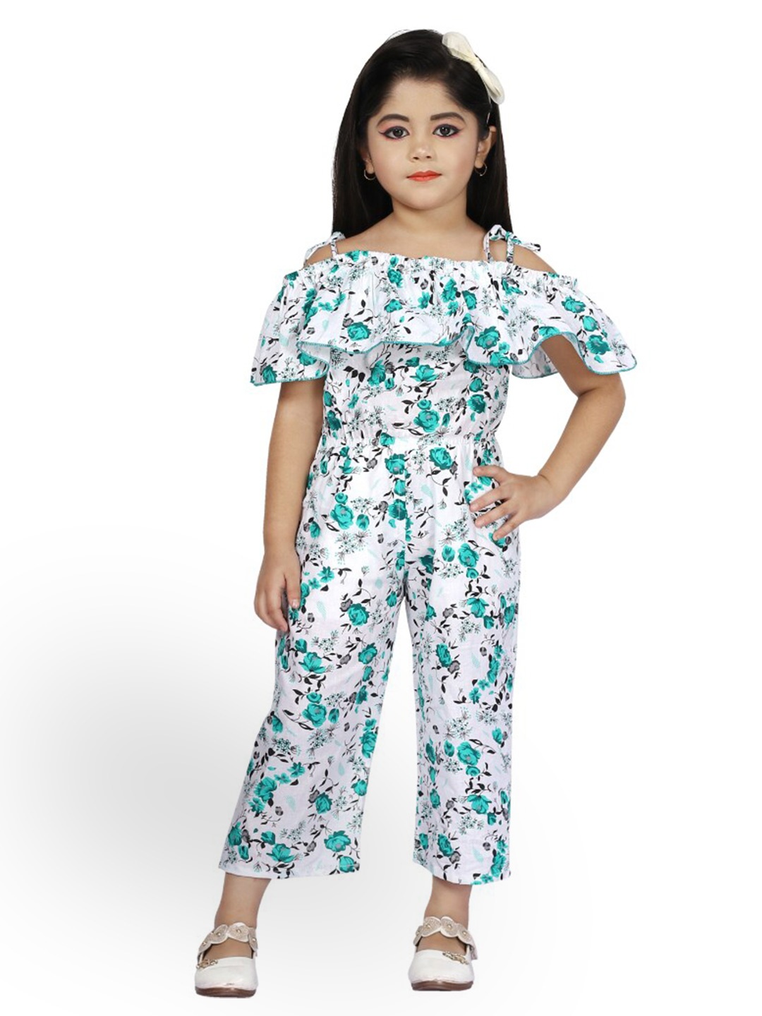 

BAESD Girls Printed Shoulder Straps Basic Jumpsuit, White