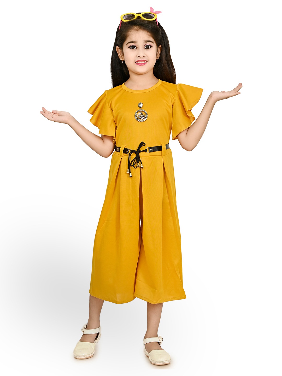 

BAESD Girls Flutter Sleeves Basic Jumpsuit, Mustard