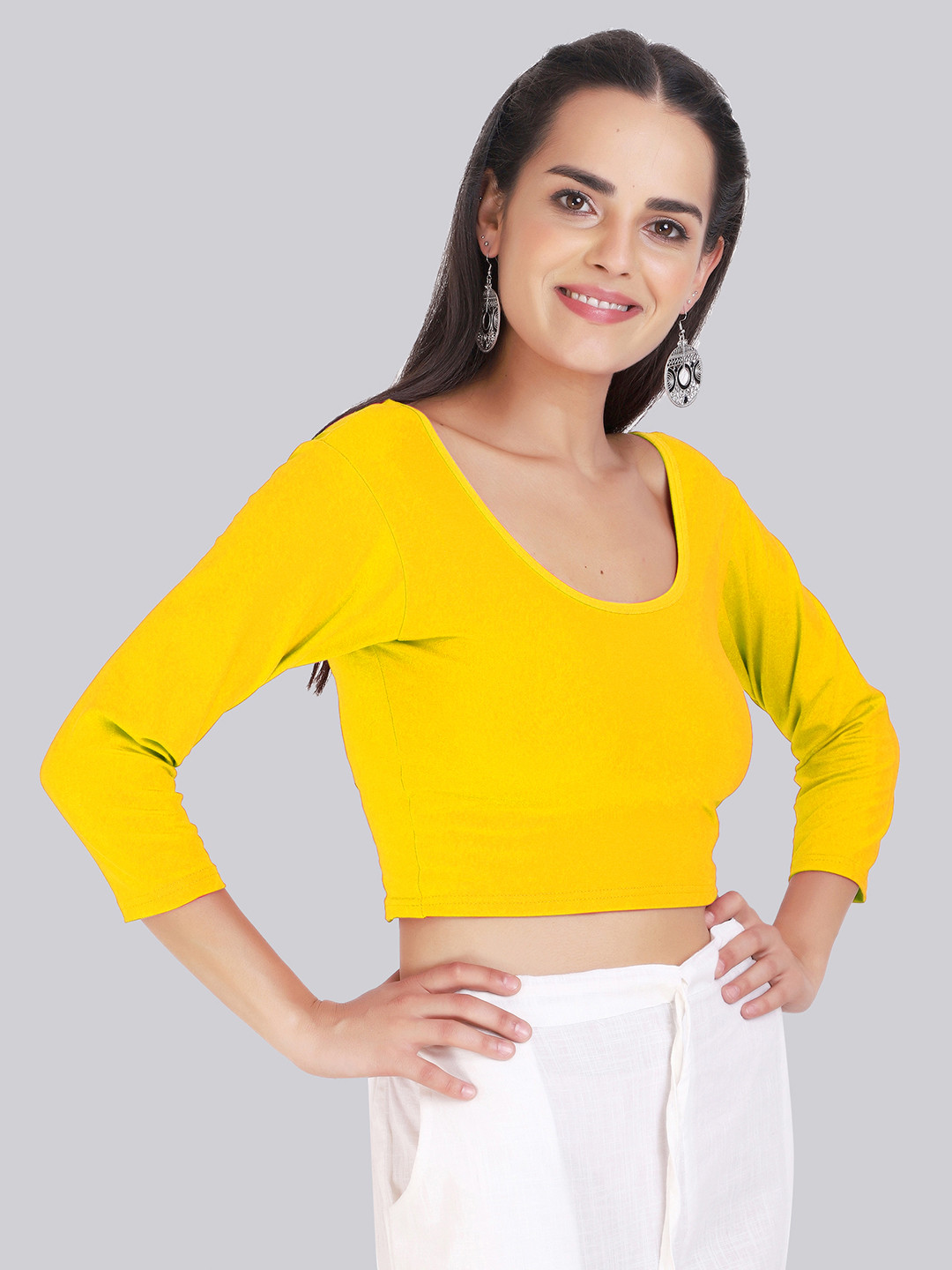 

Fressia Fabrics Round Neck Ready To Wear Saree Blouse, Yellow