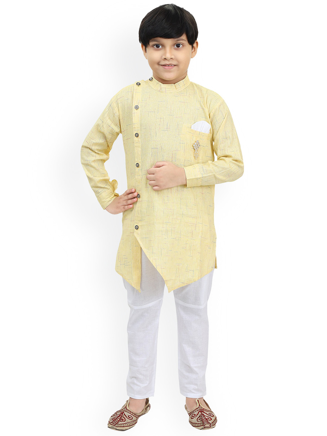 

BAESD Boys Abstract Printed Regular Kurta With Pyjamas, Yellow