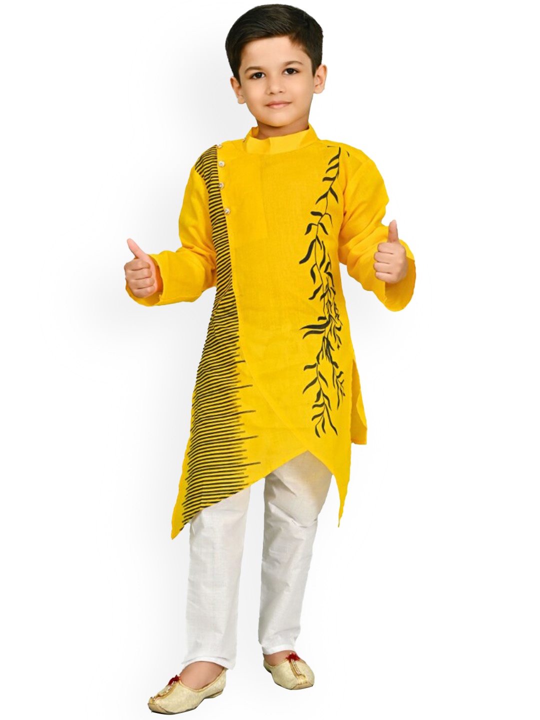 

BAESD Boys Floral Printed Regular Kurta with Pyjamas, Yellow