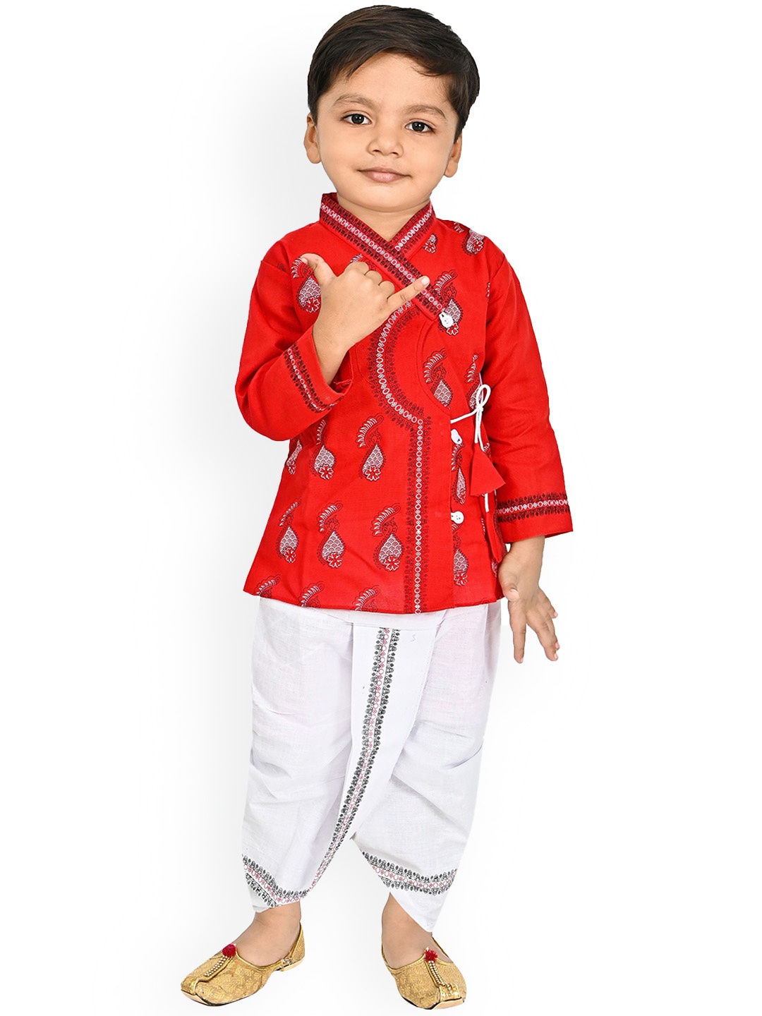 

BAESD Boys Ethnic Motifs Printed Kurta With Dhoti Pants, Red