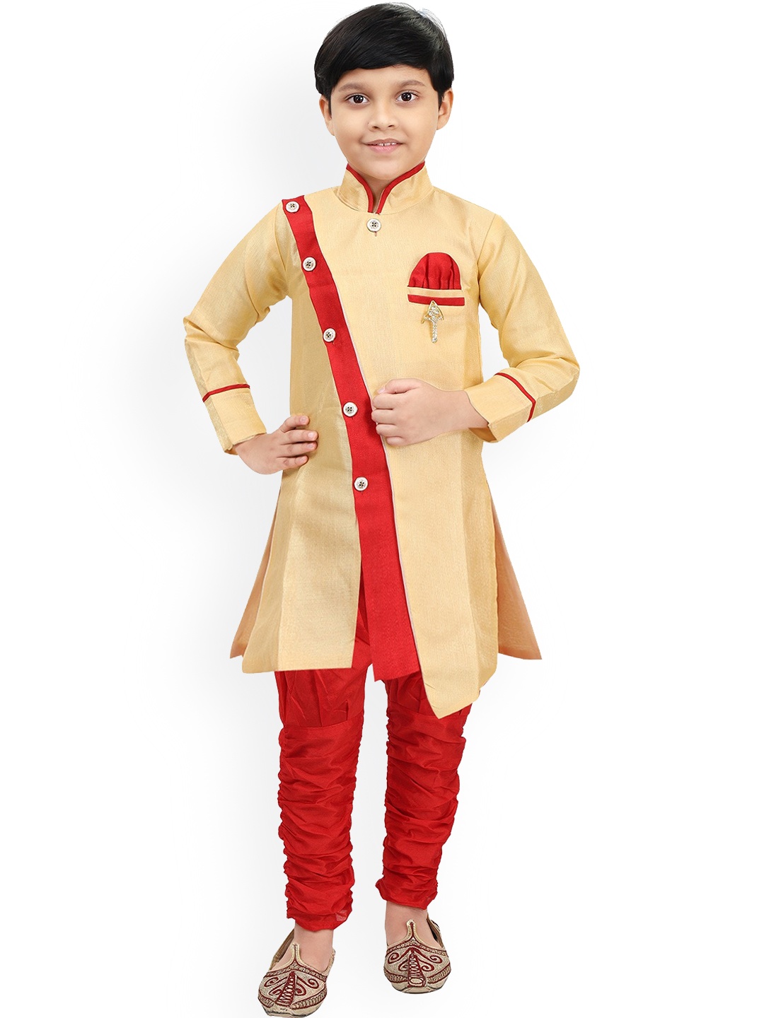 

BAESD Boys Mandarin Collar Asymmetric Kurta with Churidar, Cream