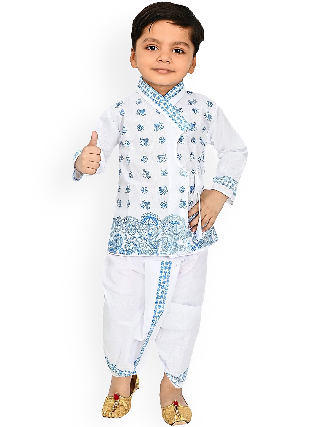 

BAESD Boys Ethnic Motifs Printed Kurta With Dhoti Pant, White
