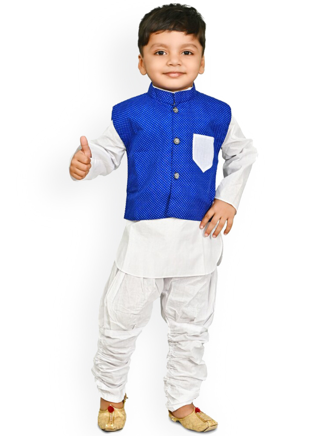 

BAESD Boys Polka Dots Printed Regular Kurta with Pyjamas, Blue