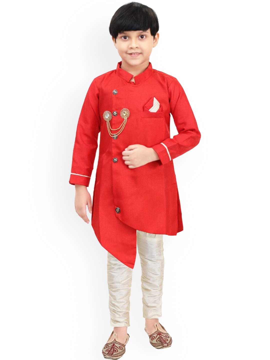 

BAESD Boys Mandarin Collar Kurta with Pyjamas, Red