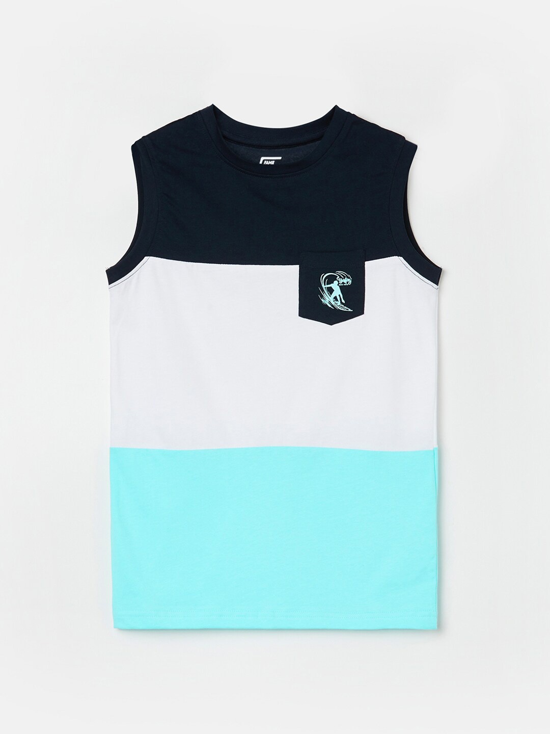 

Fame Forever by Lifestyle Boys Colorblocked Sleeveless Pure Cotton T-shirt, Navy blue