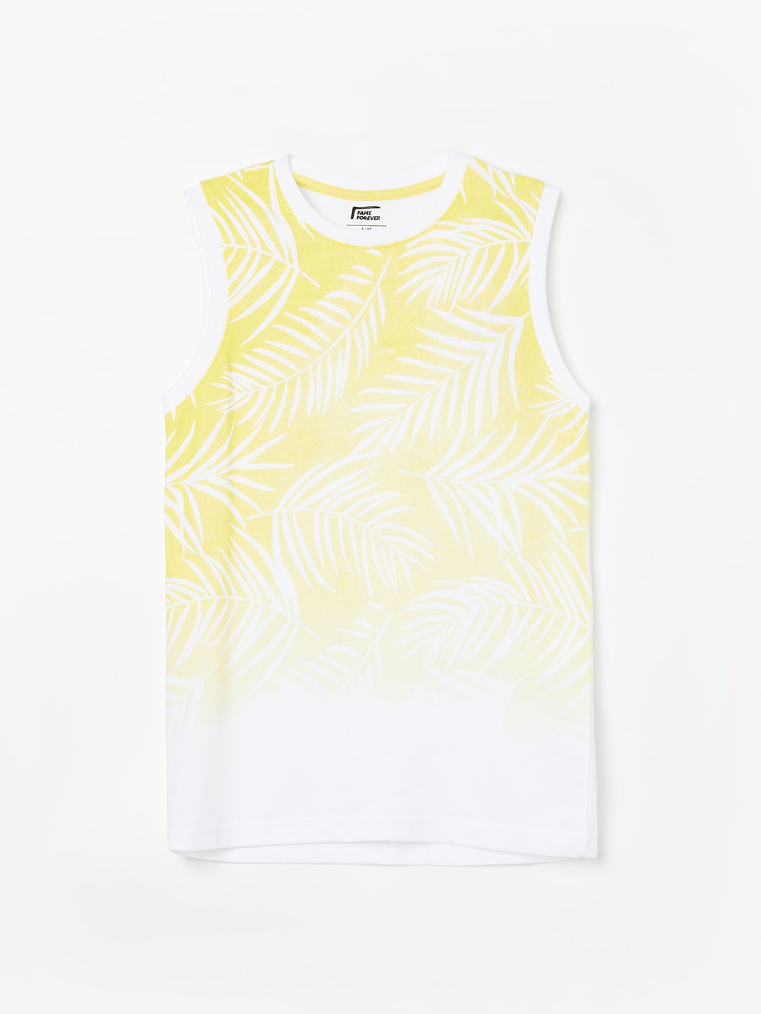 

Fame Forever by Lifestyle Boys Tropical Printed Sleeveless Pure Cotton T-shirt, White