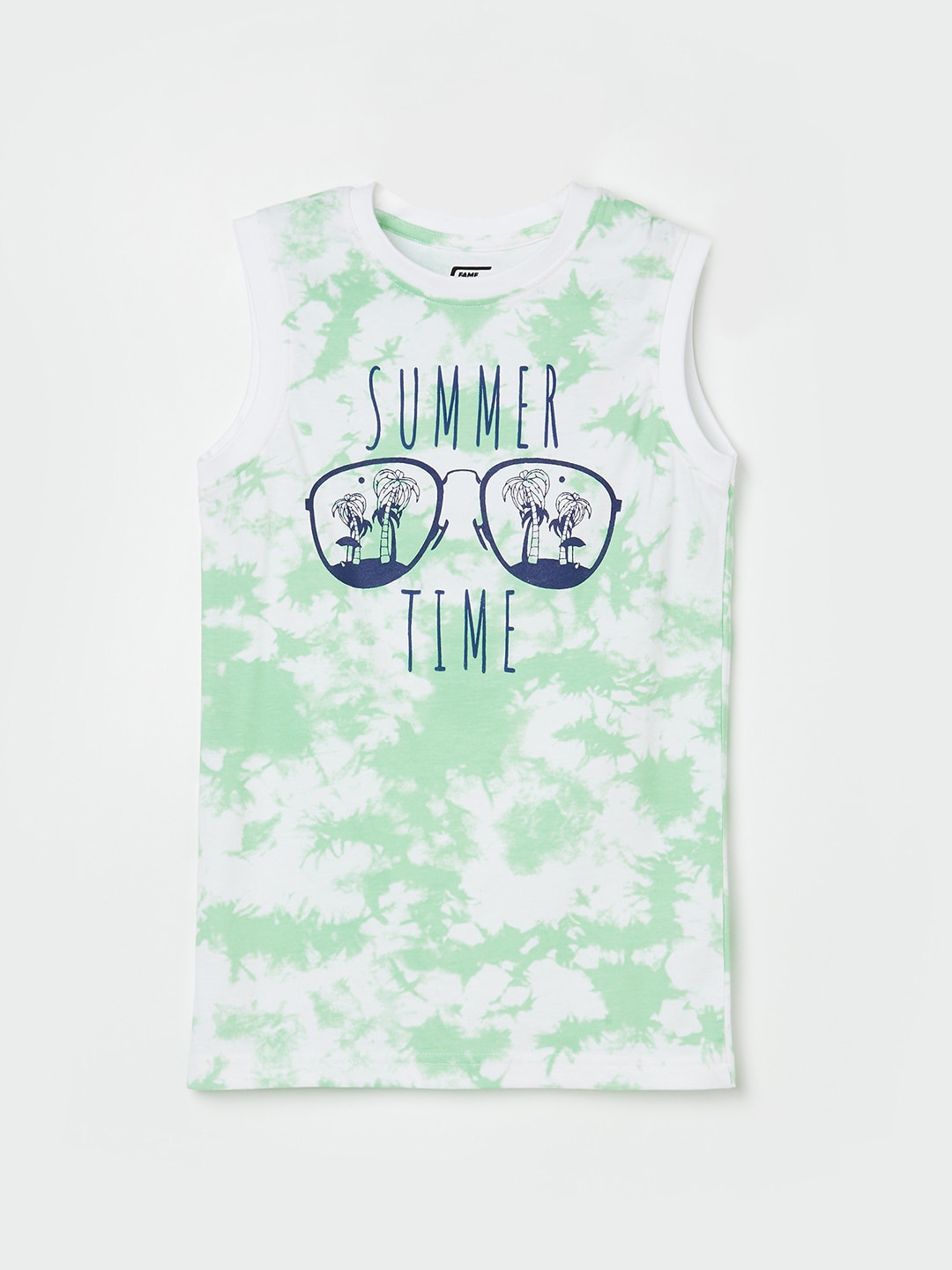 

Fame Forever by Lifestyle Boys Graphic Printed Sleeveless Pure Cotton T-shirt, Green