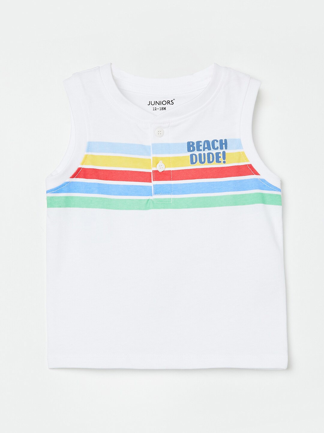 

Juniors by Lifestyle Boys Striped Henley Neck Sleeveless Pure Cotton T-shirt, White