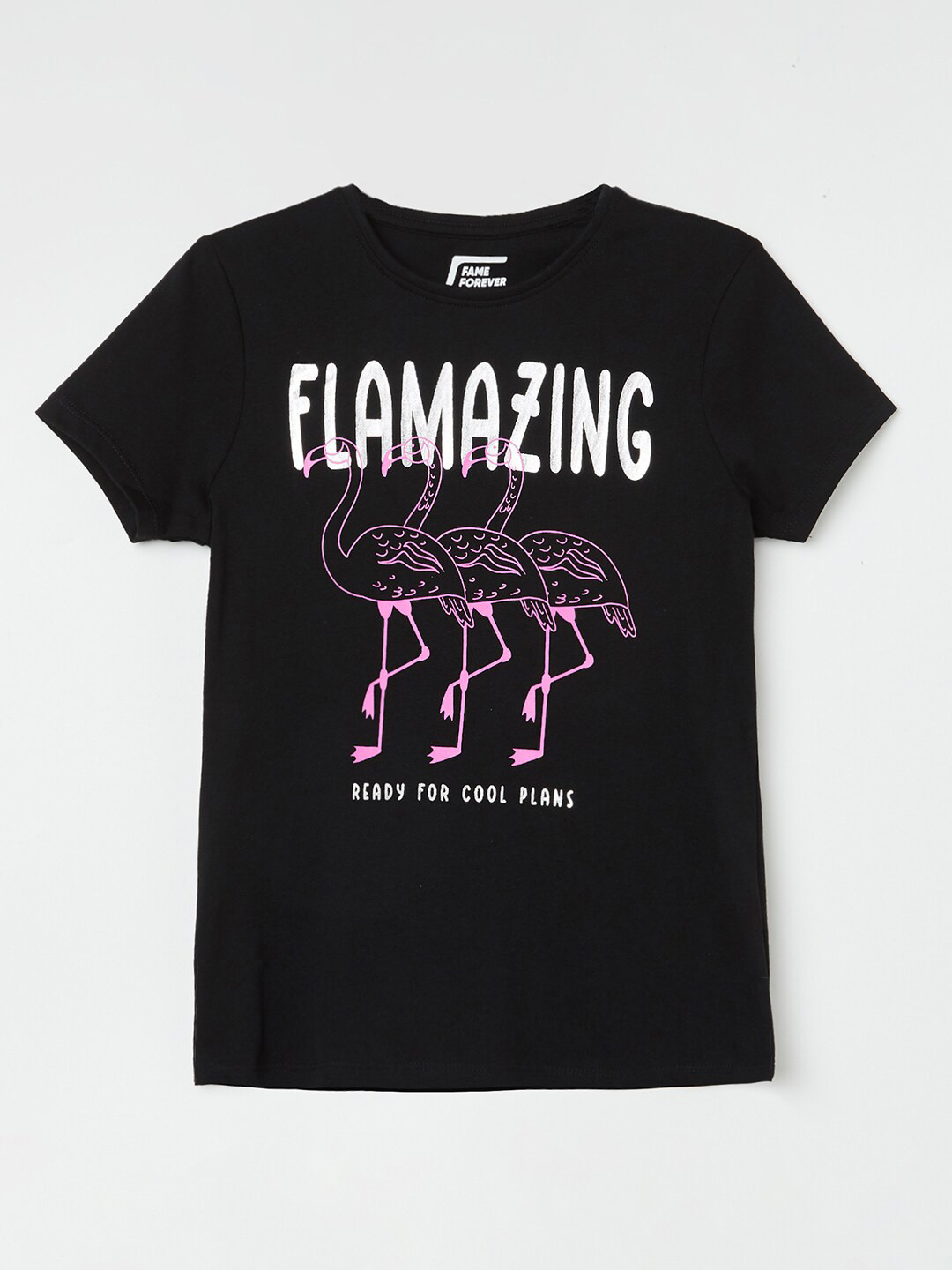 

Fame Forever by Lifestyle Girls Graphic Printed Round Neck Pure Cotton T-shirt, Black