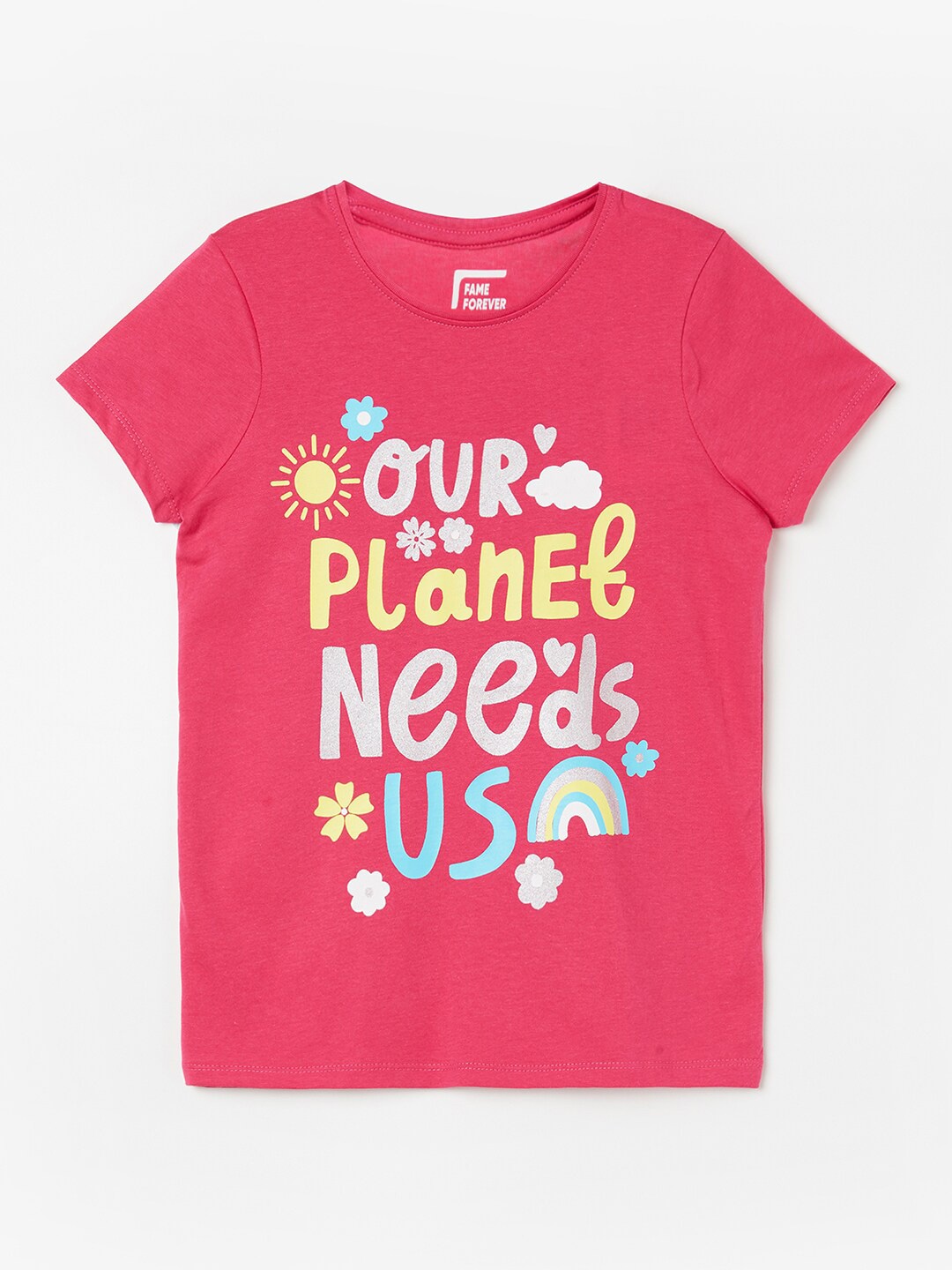 

Fame Forever by Lifestyle Girls Typography Round Neck Pure Cotton T-shirt, Pink