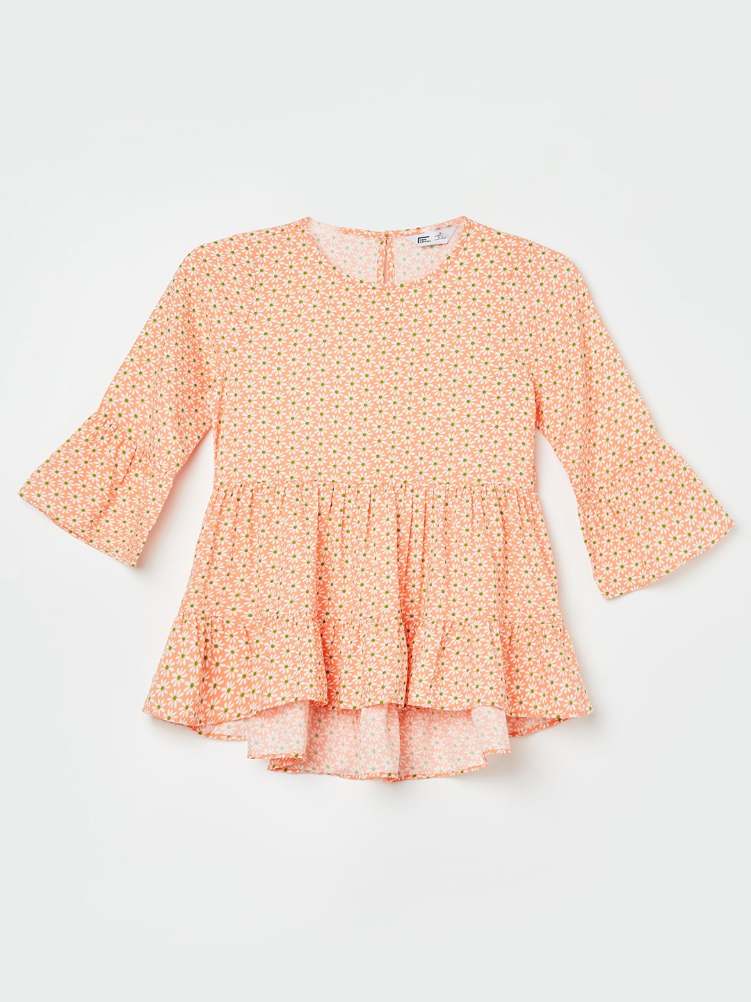 

Fame Forever by Lifestyle Girls Floral Printed Bell Sleeves A-Line Top, Peach