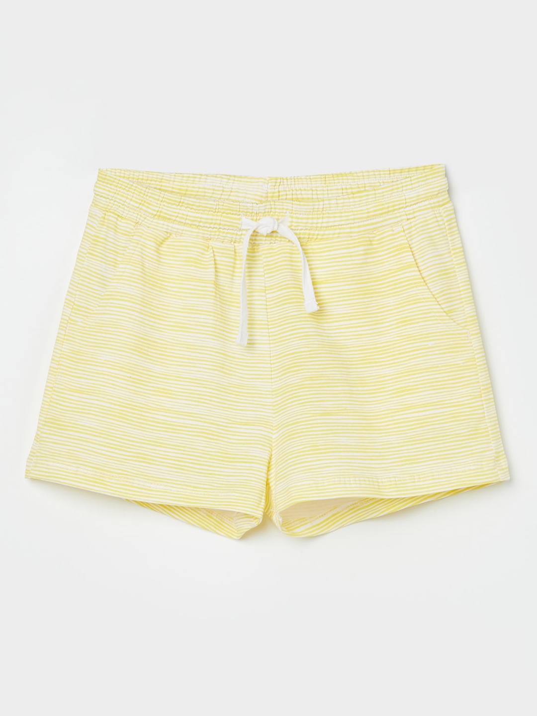 Fame Forever by Lifestyle Girls Mid Rise Striped Pure Cotton Shorts, Yellow