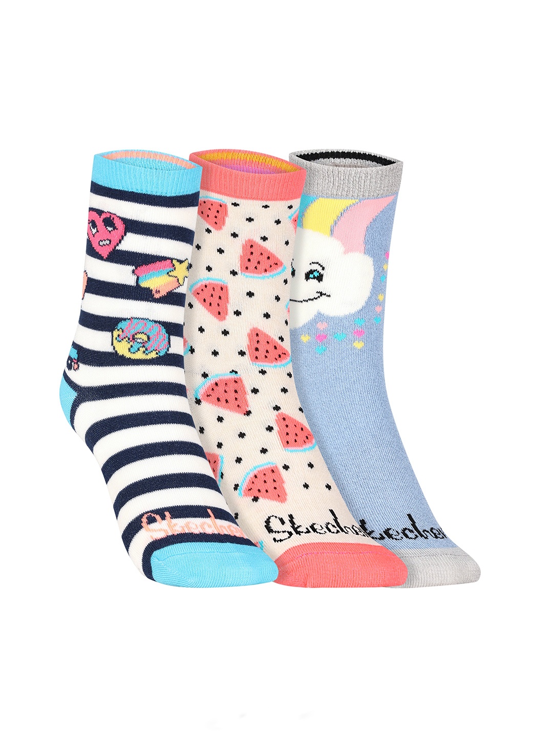 

Skechers Girls Pack Of 3 Patterned Calf-Length Socks, Black
