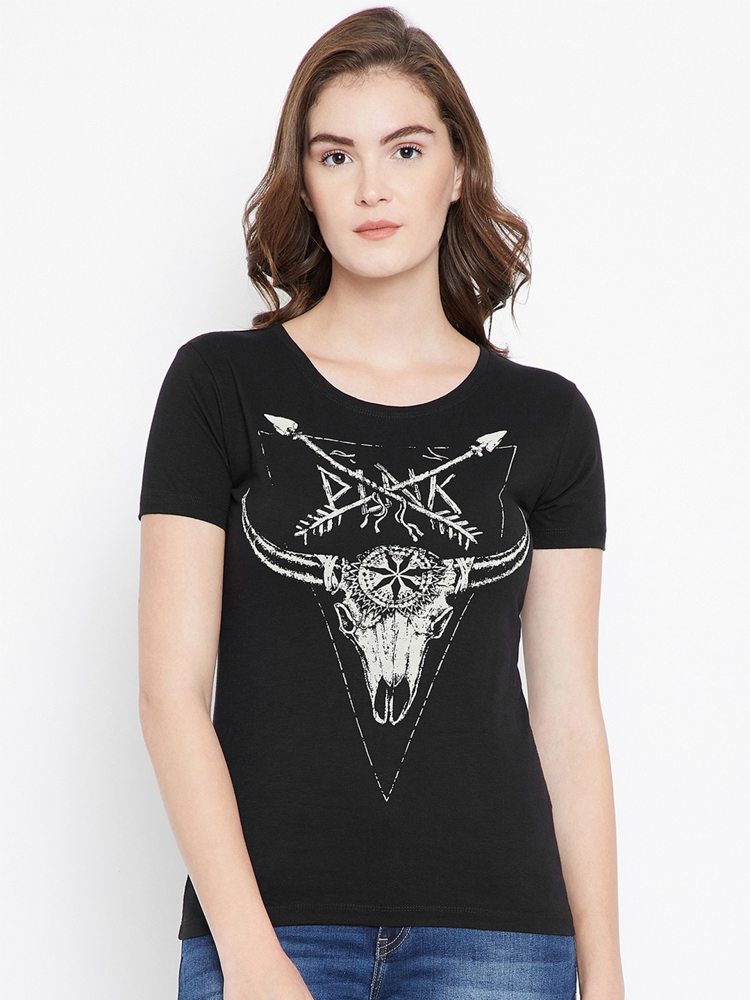 

PUNK Printed Round Neck Cotton T-shirt, Black