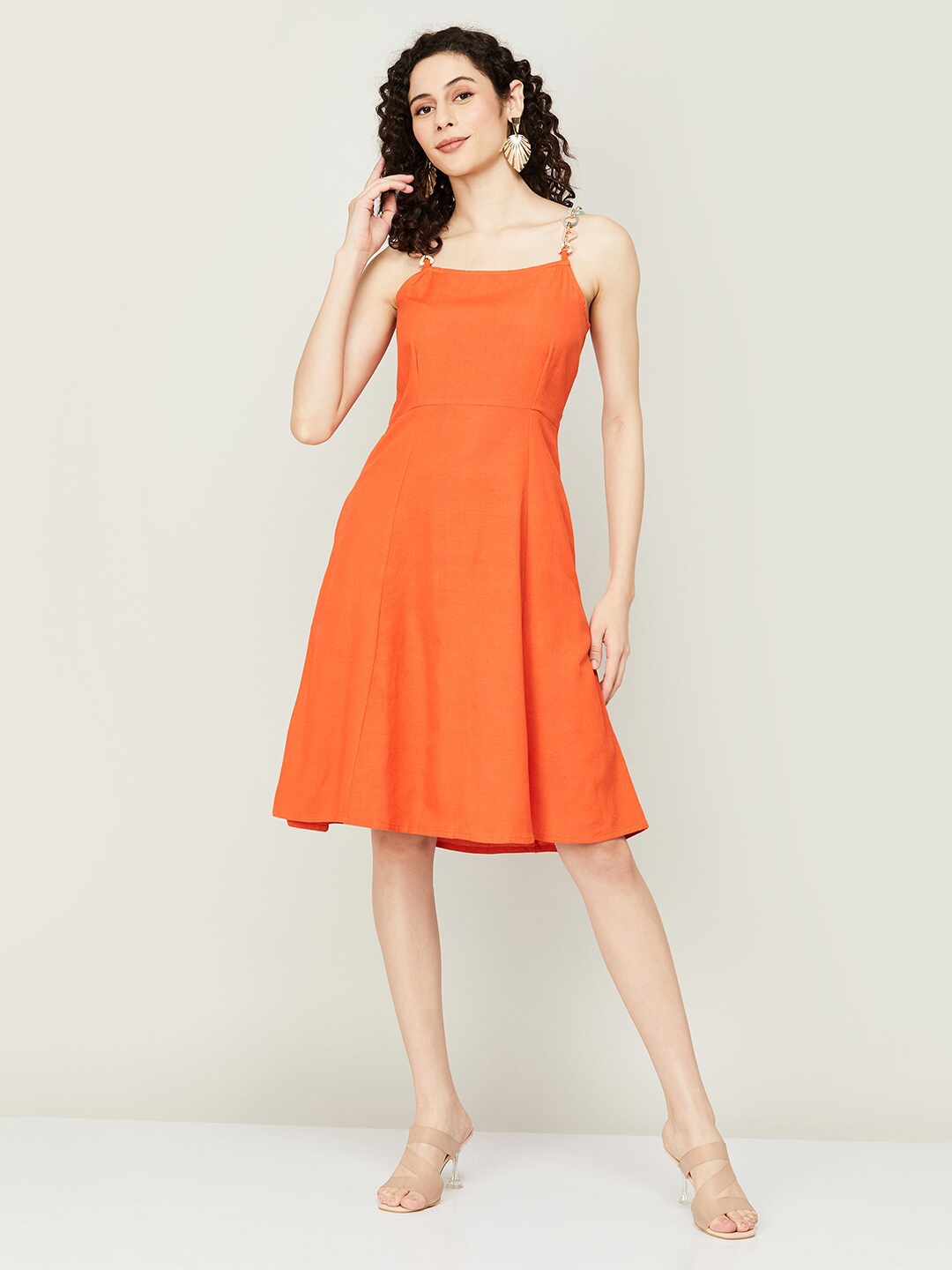 

CODE by Lifestyle Shoulder Straps Fit & Flare Knee Length Dress, Orange