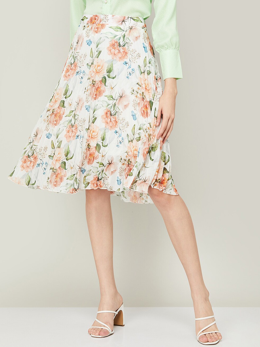 

CODE By Lifestyle Floral Printed Flared Skirts, White
