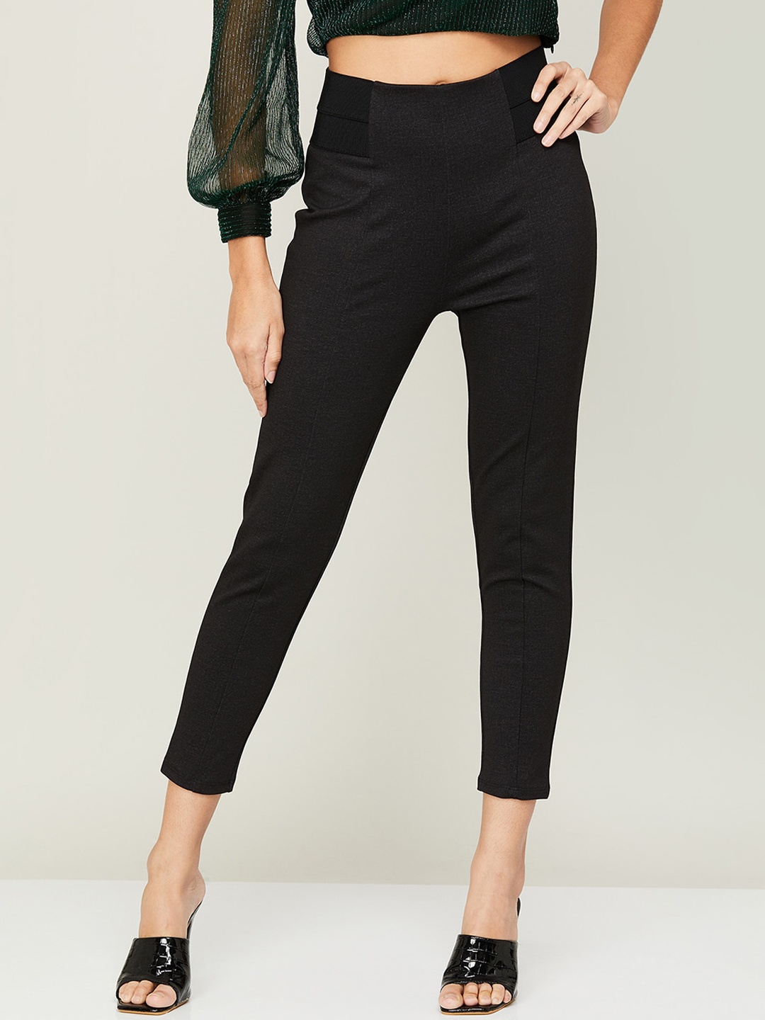 

CODE by Lifestyle Women Slim Fit Mid-Rise Trousers, Black