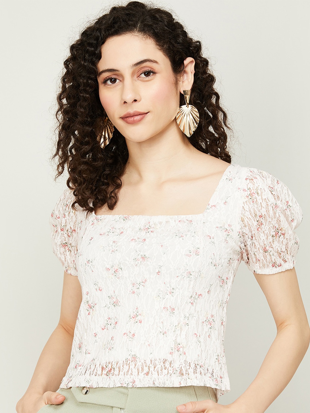 

CODE by Lifestyle Self Design Puff Sleeves Top, Off white