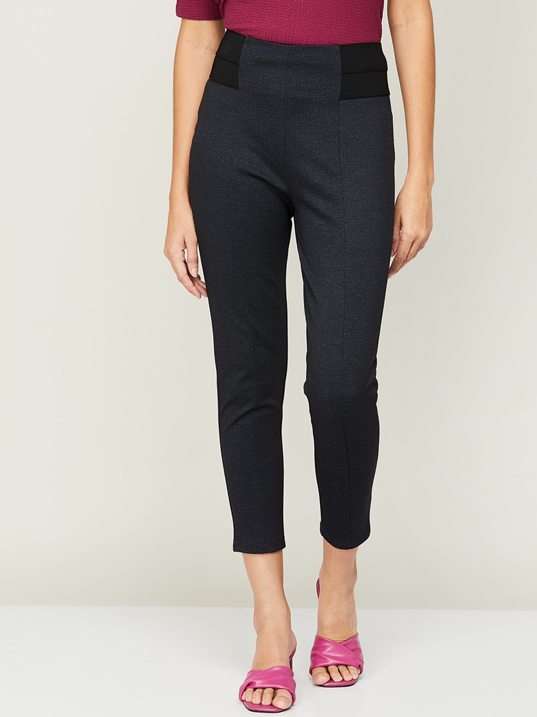 

CODE by Lifestyle Women Slim Fit Mid-Rise Trousers, Blue