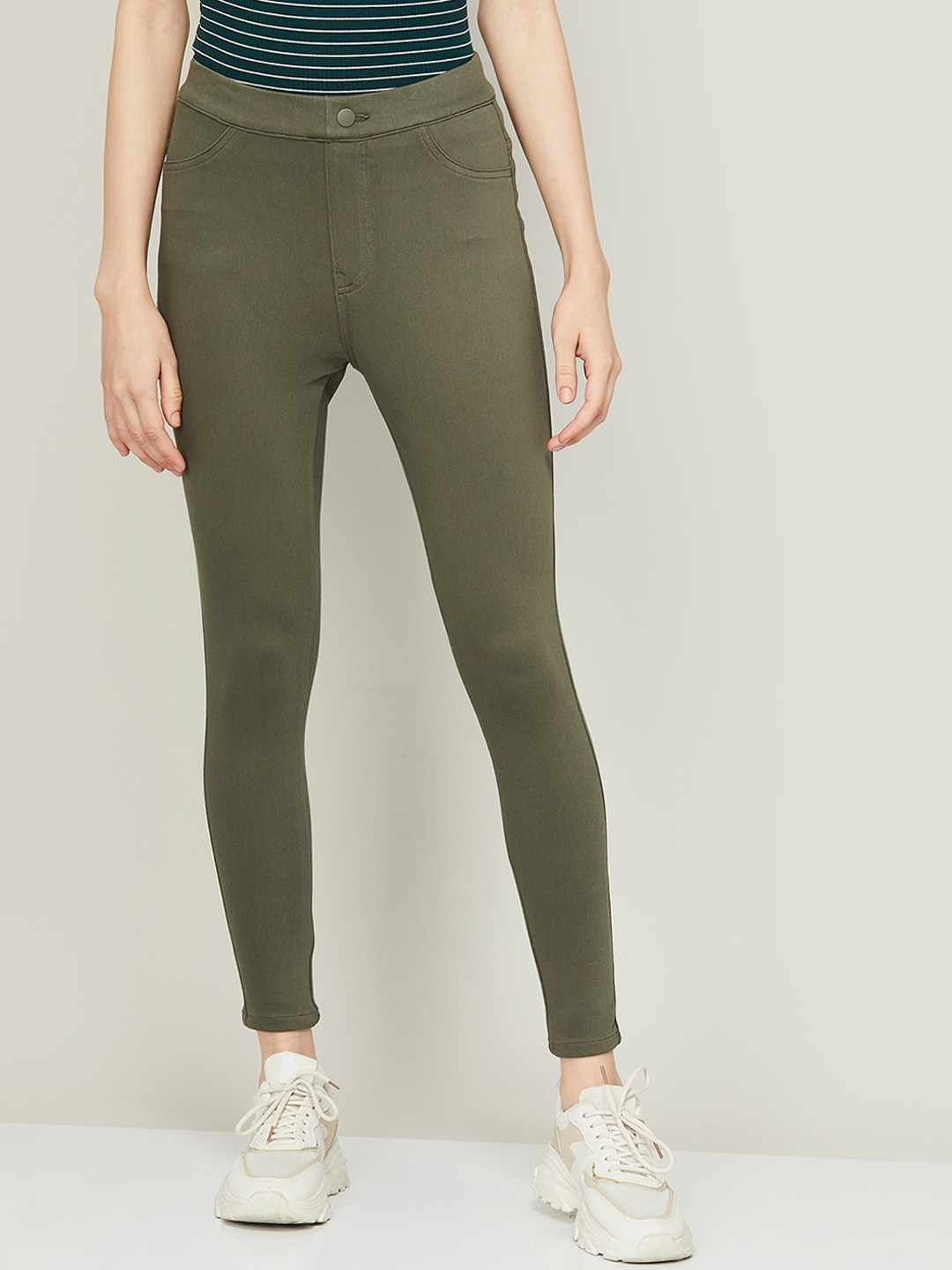 

Fame Forever by Lifestyle Women Mid-Rise Cotton Trousers, Olive