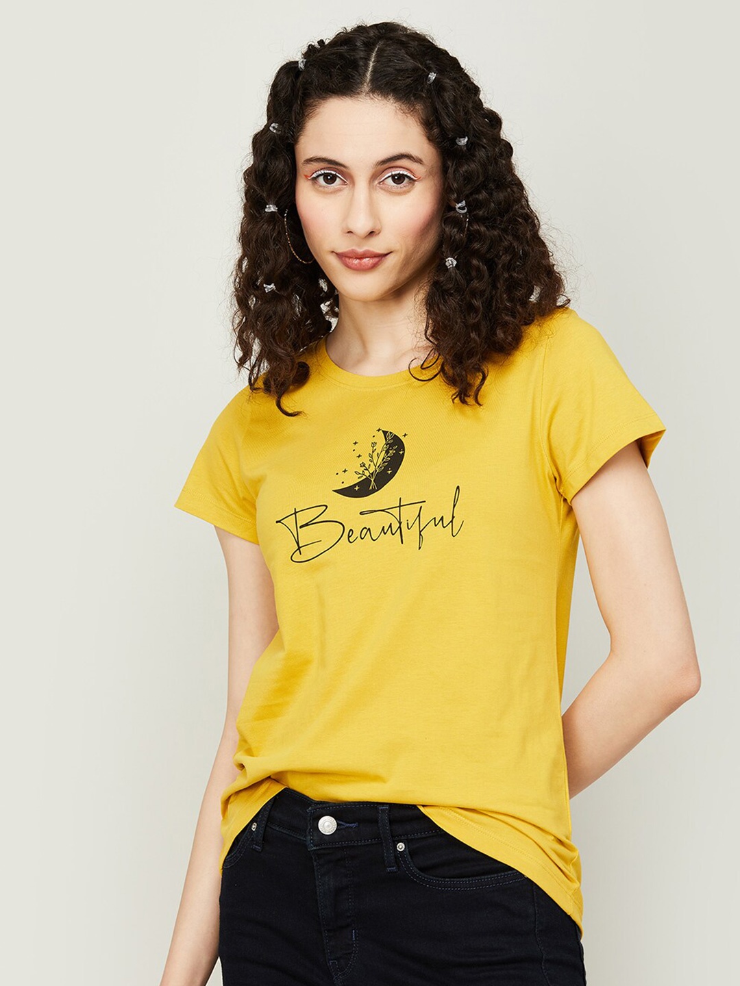 

Fame Forever by Lifestyle Typography Printed Pure Cotton T-shirt, Yellow