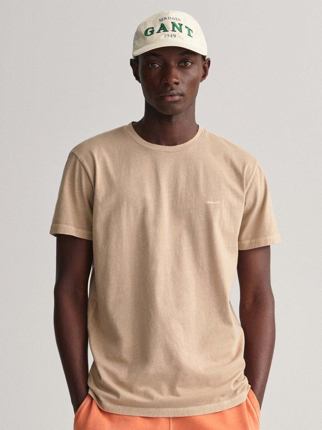 

GANT Round Neck Short Sleeves Pure Cotton T-shirt, Beige