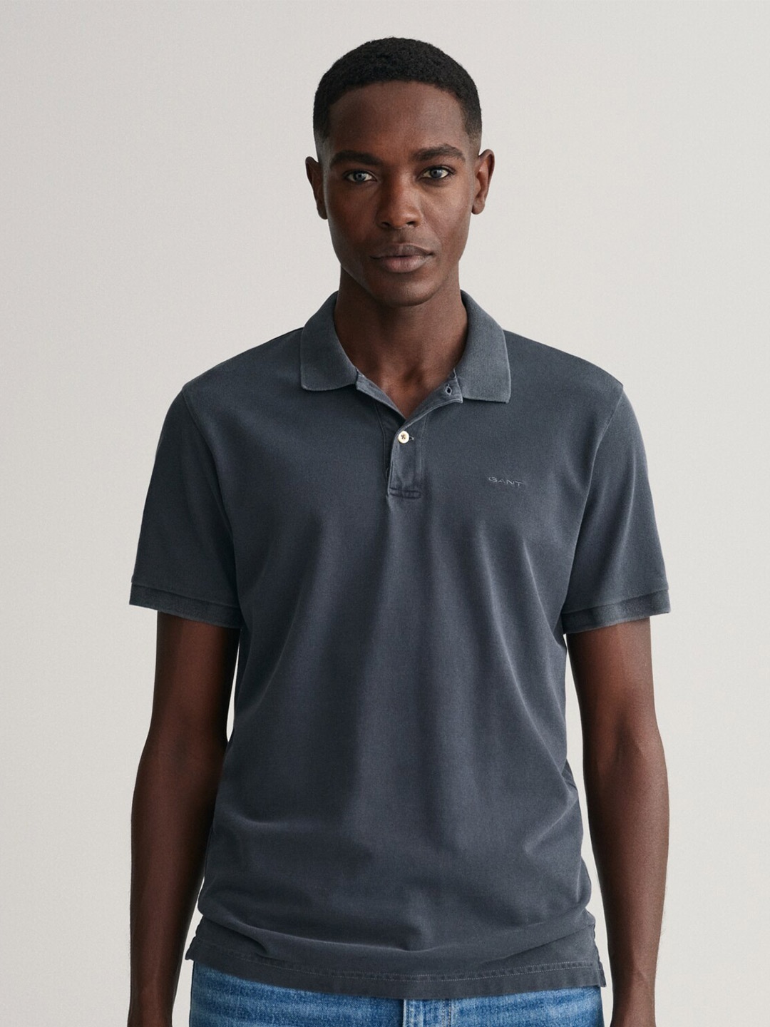 

GANT Polo Collar Short Sleeves Pure Cotton T-shirt, Black
