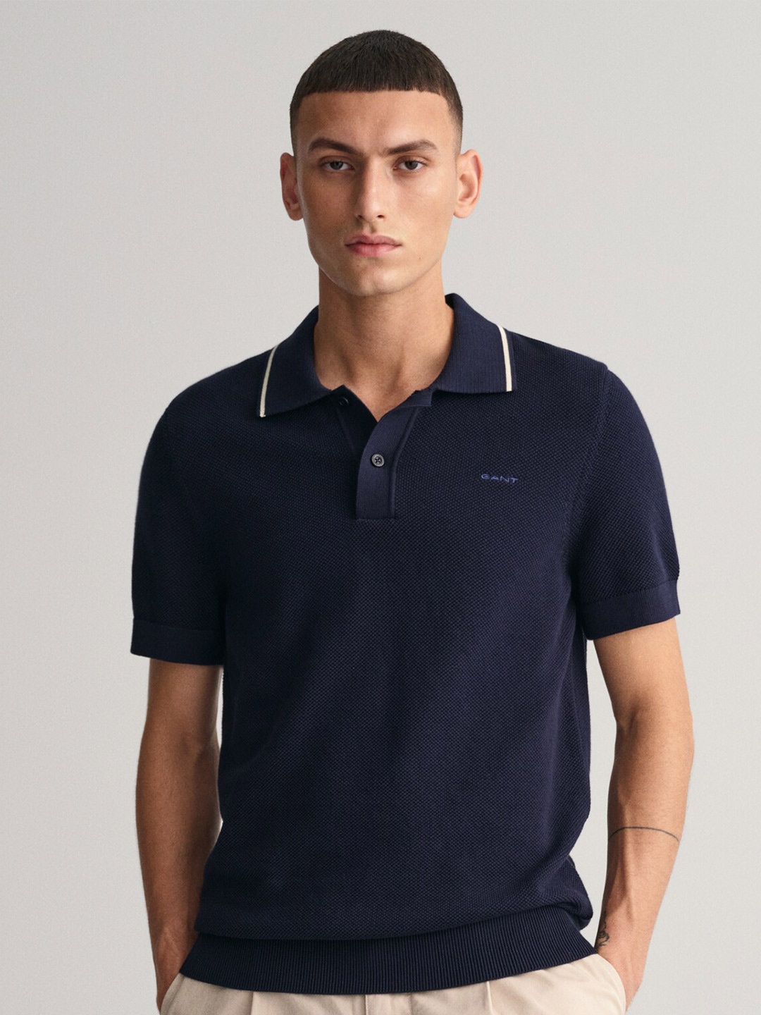 

GANT Polo Collar Short Sleeves Cotton T-shirt, Blue