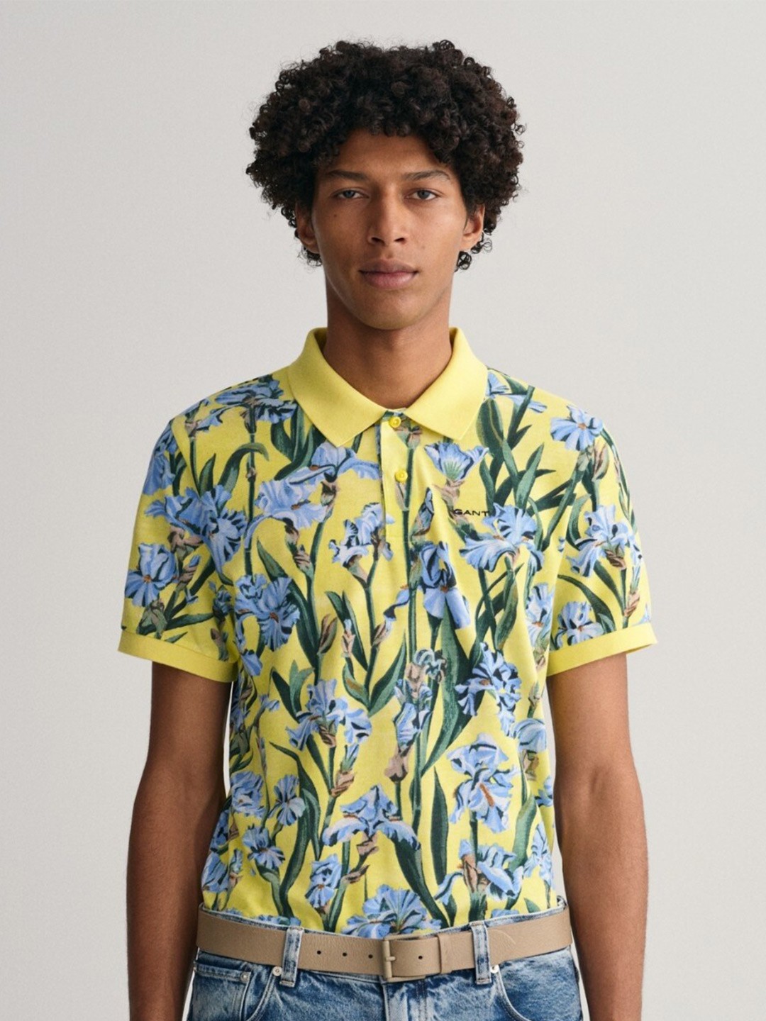 

GANT Floral Printed Polo Collar Short Sleeves Pure Cotton T-shirt, Yellow
