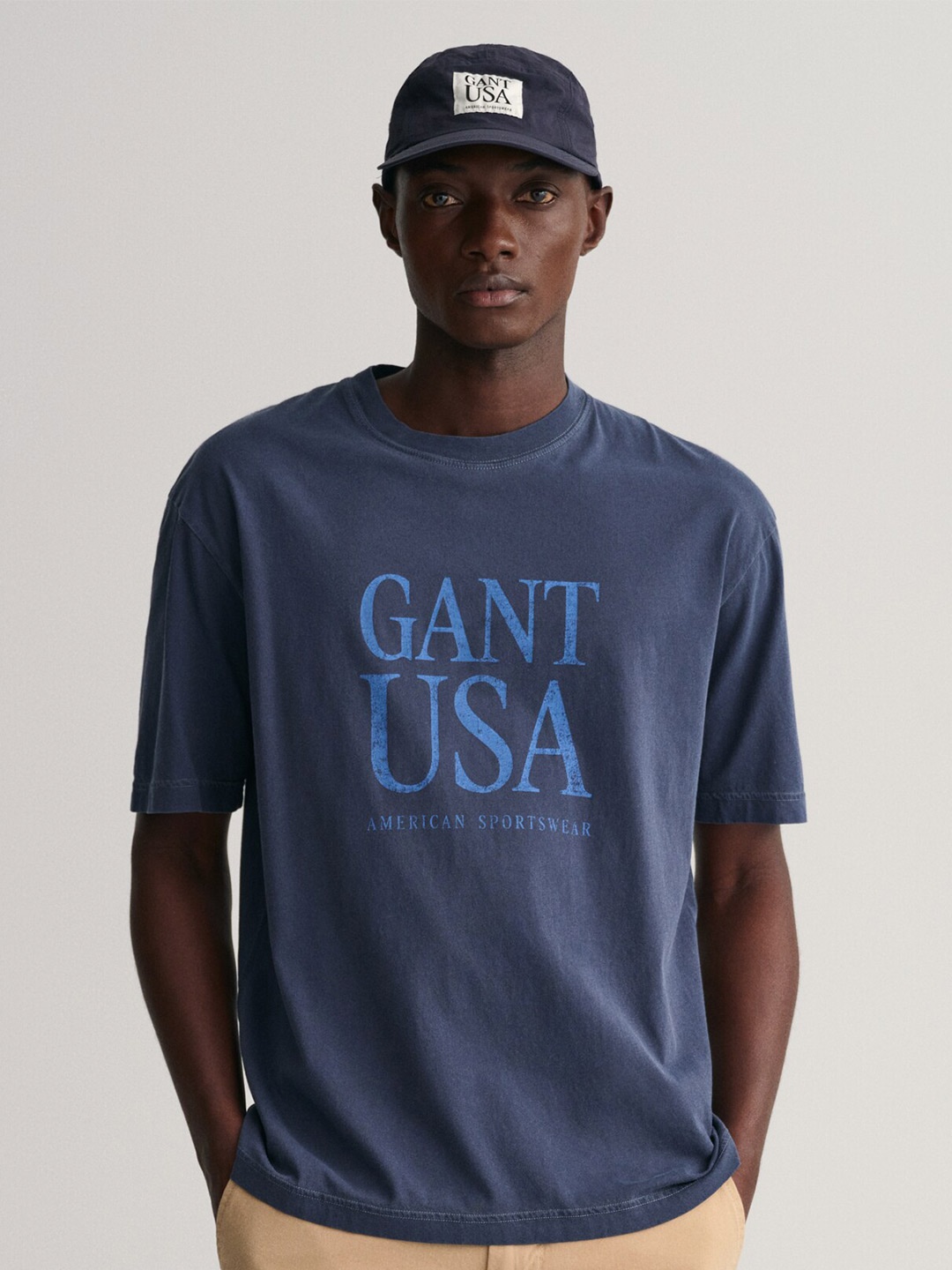 GANT Typography Printed Round Neck Short Sleeves Cotton T-shirt, Blue