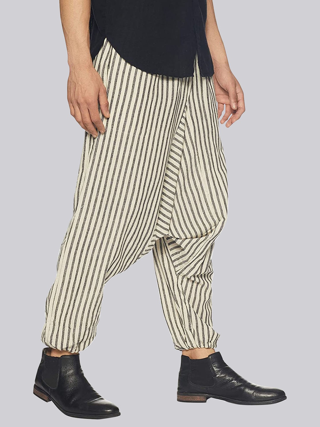 

Fressia Fabrics Striped Cotton Loose-Fit Harem Pants, White