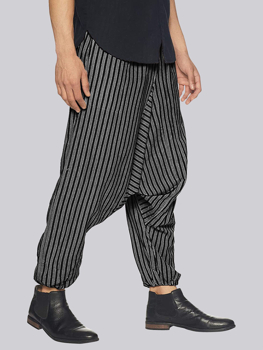 

Fressia Fabrics Striped Cotton Loose-Fit Harem Pants, Black