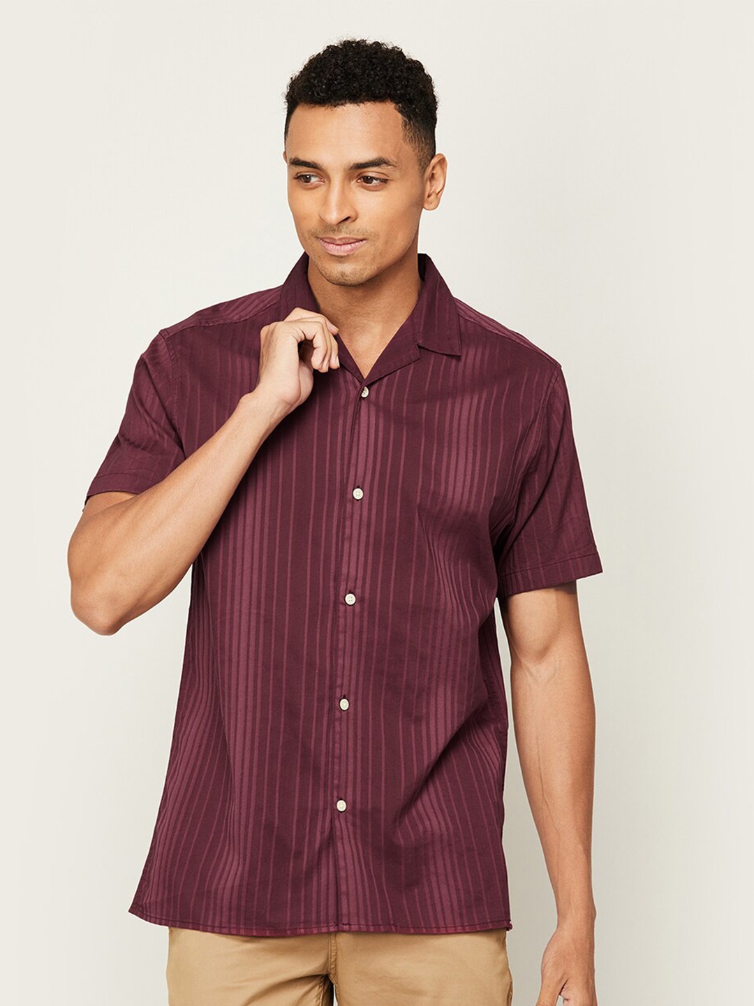

Melange by Lifestyle Opaque Vertical Striped Casual Shirt, Maroon