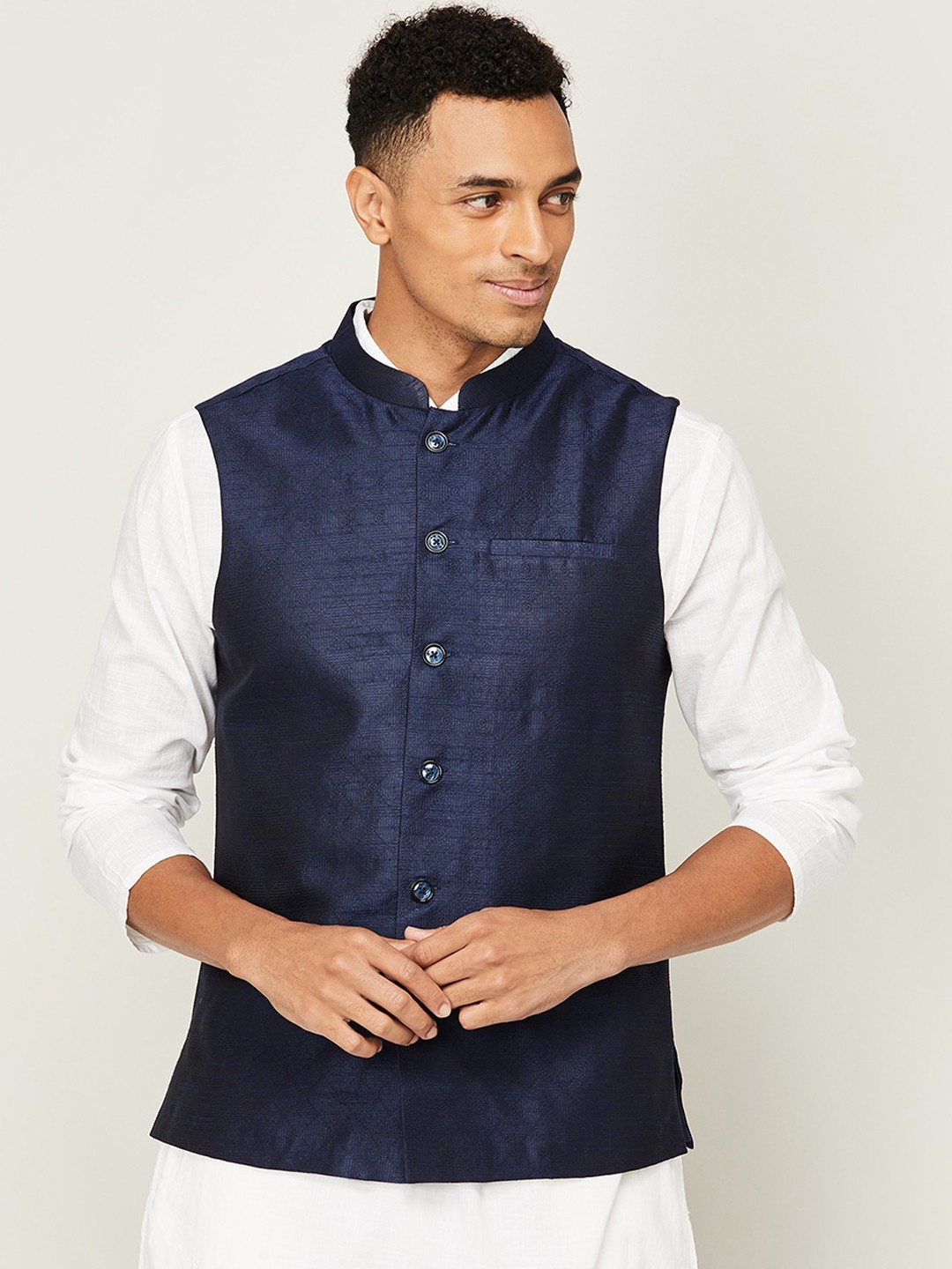 

Melange by Lifestyle Men Woven Design Tailored Nehru Jacket, Navy blue