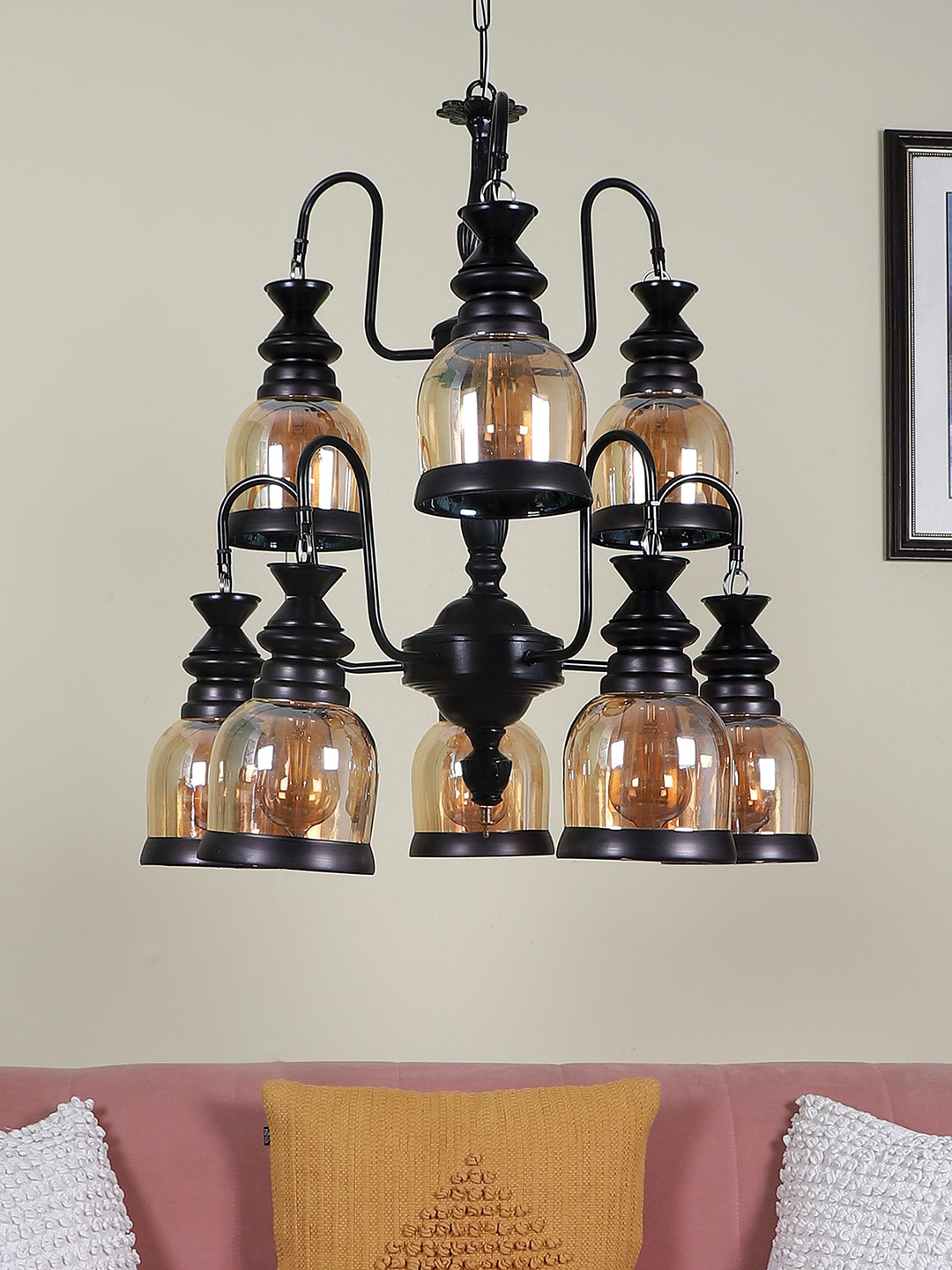 

MFD HOME FURNISHING Black Chandelier Metal Ceiling Lamps
