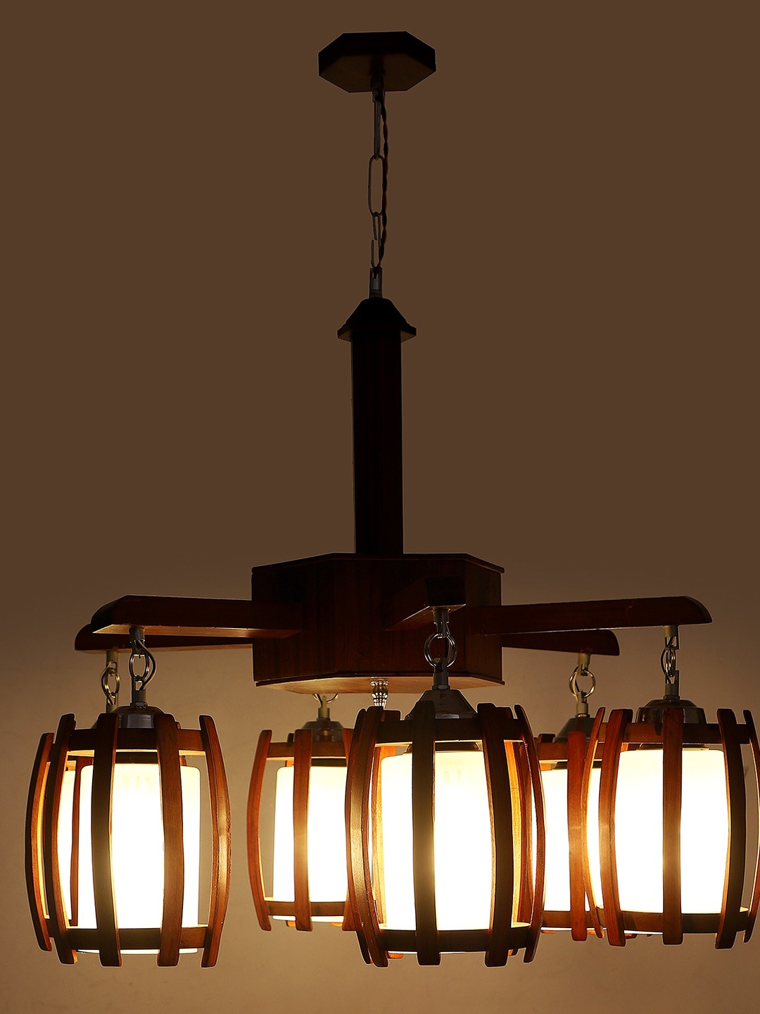 

MFD HOME FURNISHING Brown & White Textured 6 Shade Light Ceiling Lamp