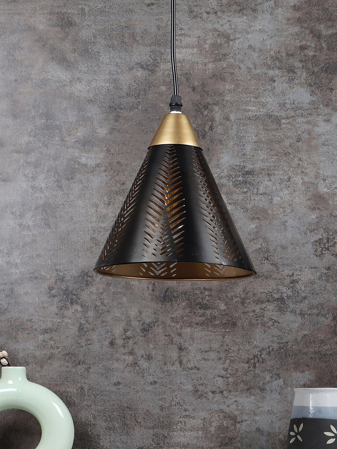 

MFD HOME FURNISHING Black Textured Metal Ceiling Lamp