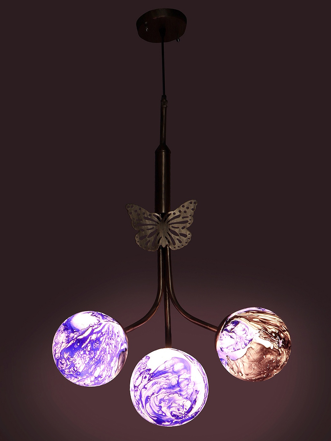 

MFD HOME FURNISHING Gold Toned & Blue Textured 3D Ceiling Lamp With 3 Shade Light