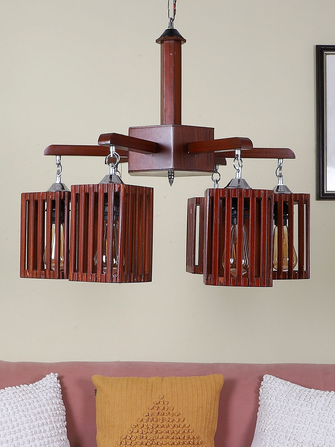 

MFD HOME FURNISHING Brown Textured 6 Shade Light Ceiling Lamp